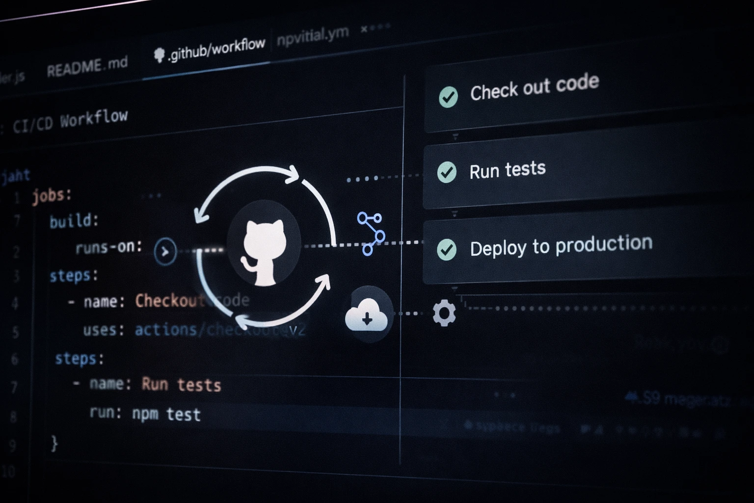 GitHub sync automation interface showing code deploying to marketing site