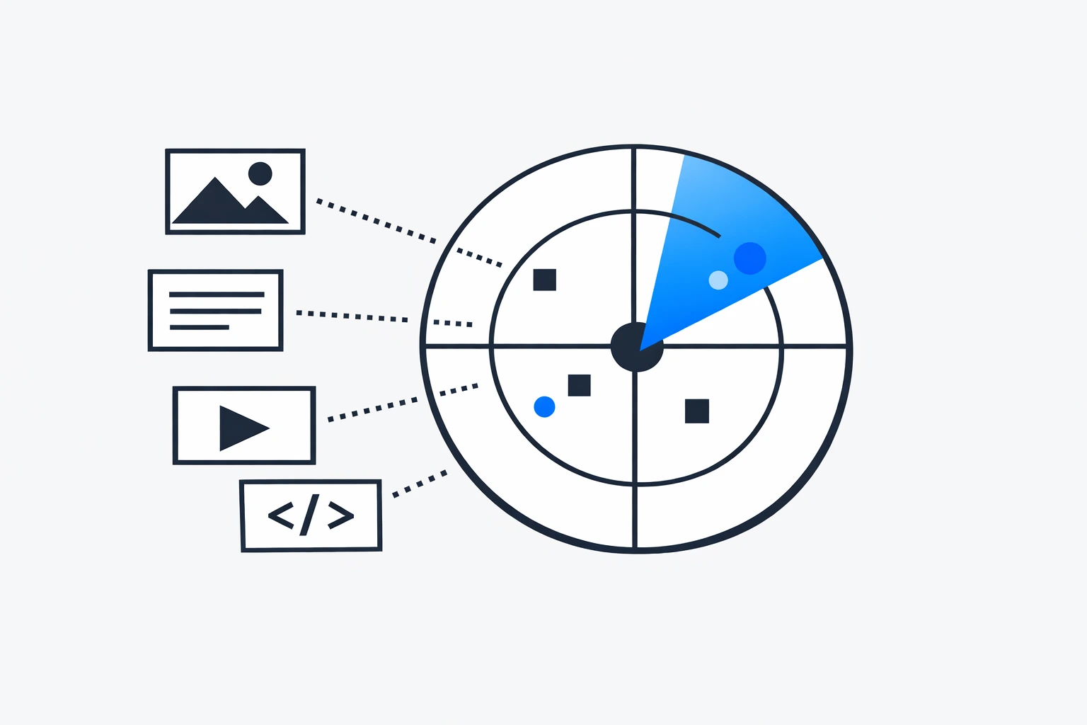 Abstract visualization of AI search monitoring