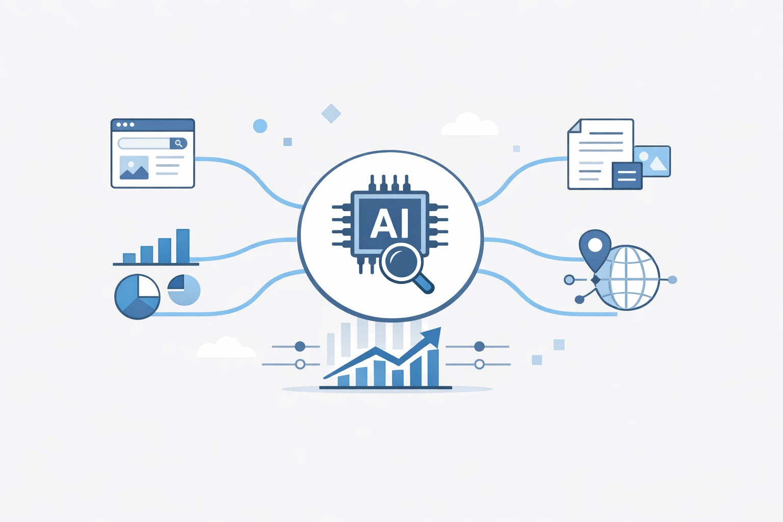 Abstract visualization of AI search visibility and citation networks