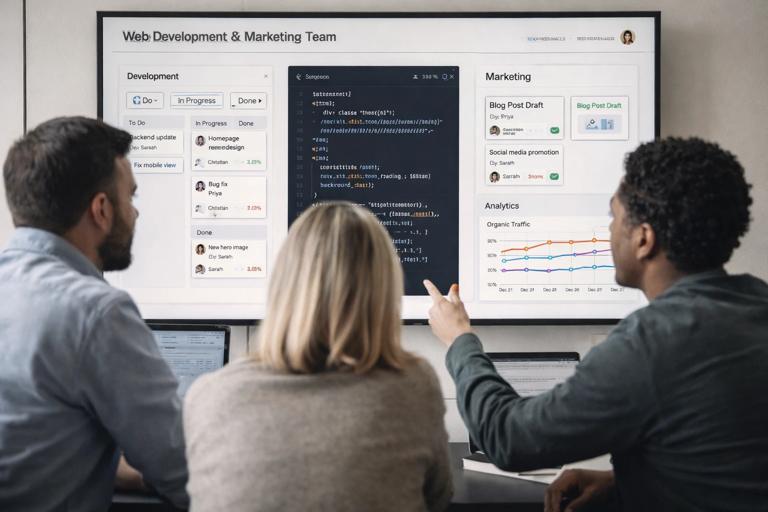 Diagram of marketing workflow syncing from code to website